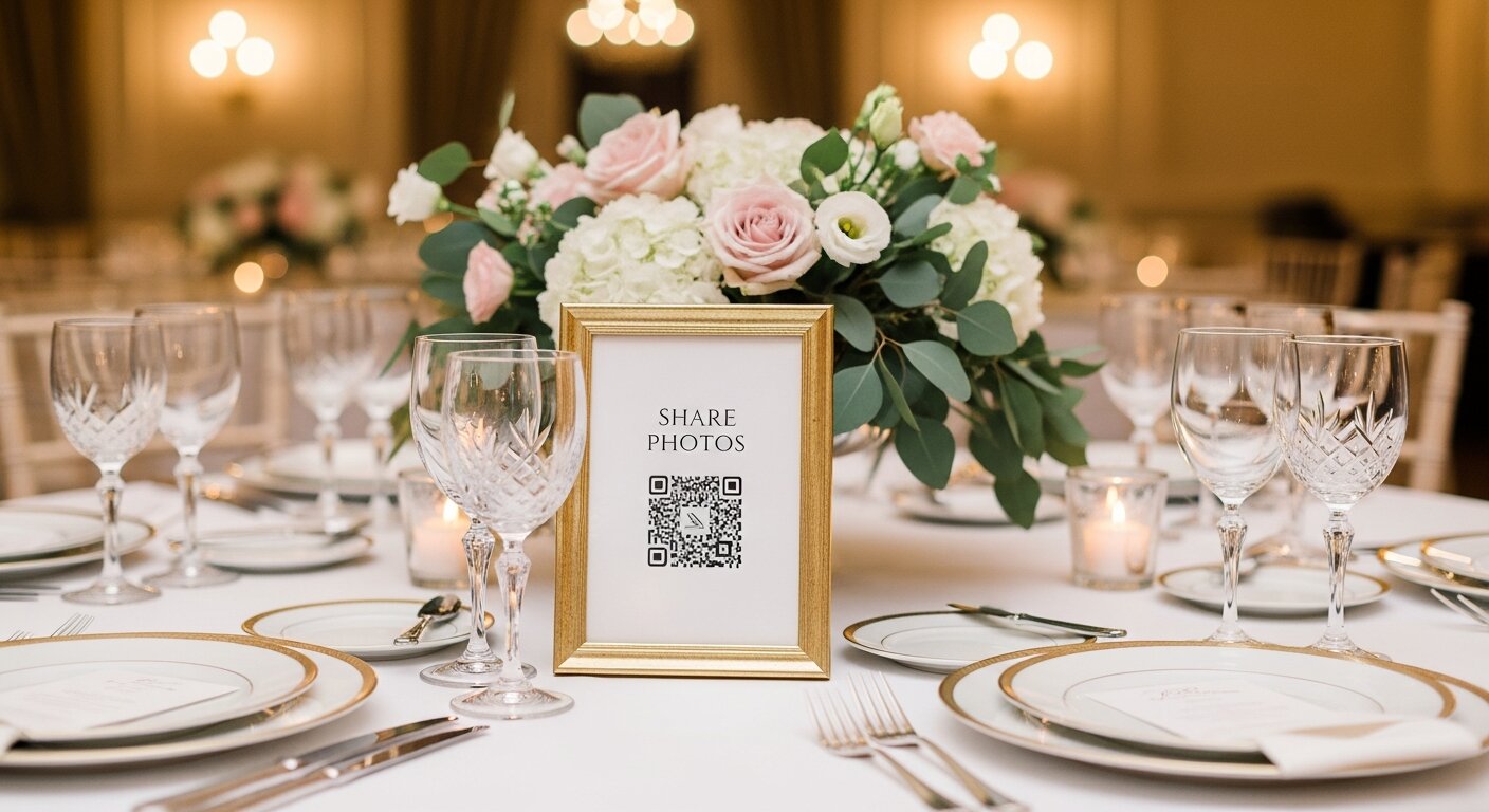 Elegant QR code sign on wedding table