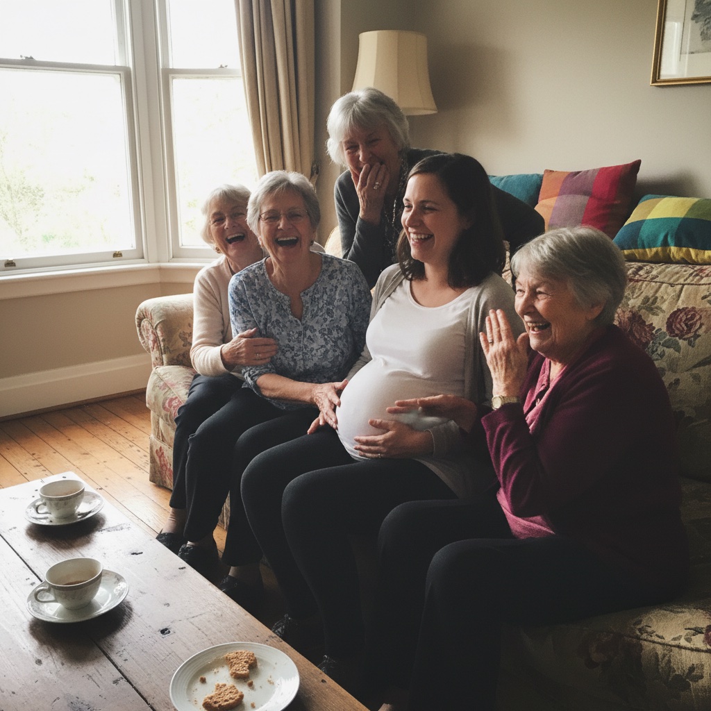 Friends posing together at a baby shower