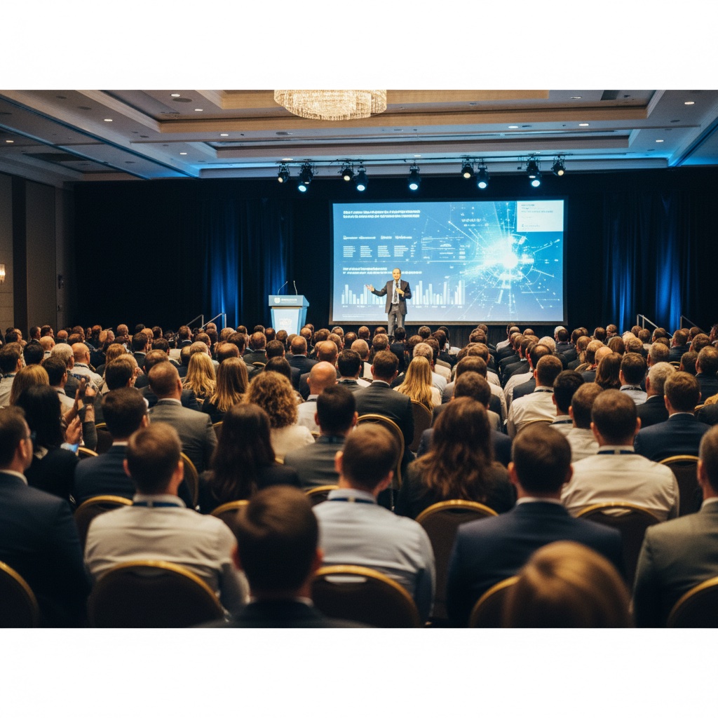 Conference attendees taking part in a corporate event session