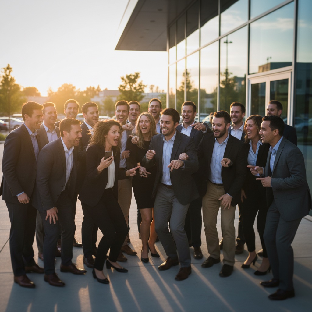 Corporate event guests sharing a candid moment