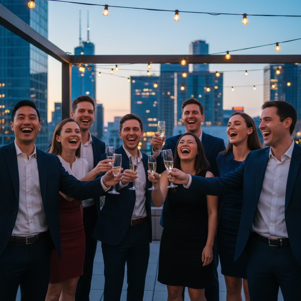 Corporate event attendees gathered at a professional company event